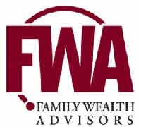 Family Wealth Advisors logo featuring the acronym "FWA" in bold, maroon letters above the full name in smaller text.